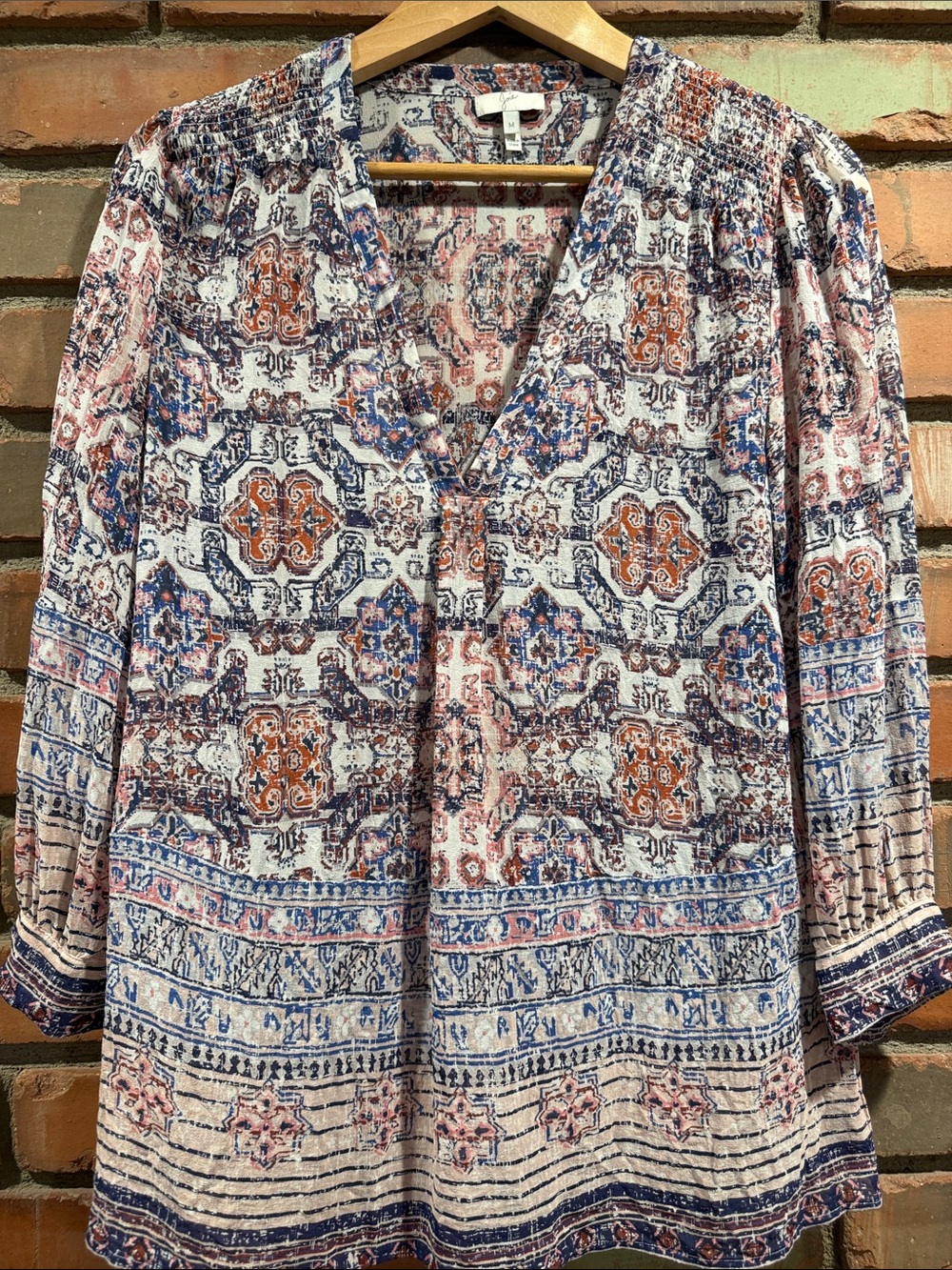 Boho Printed V-Neck Silk Blouse - Multi Color